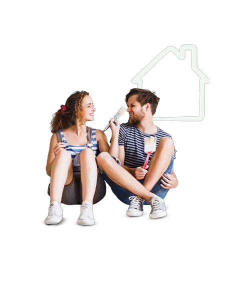 Casal sentado com pincéis de pintor